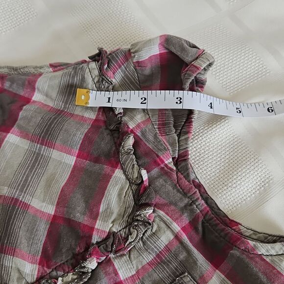 H&M Cotton Button-Down Short Sleeves Ruffled Shirt Hot Pink & Military Green 8 - Picture 11 of 16